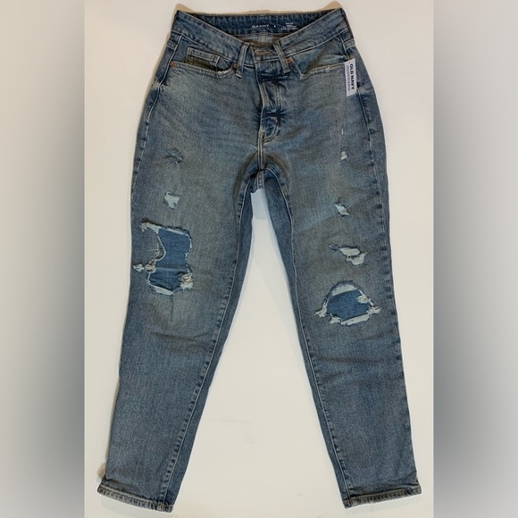 Curvy High-Waisted OG Straight Button-Fly Distressed Ankle Jeans (Old Navy) - Picture 1 of 7